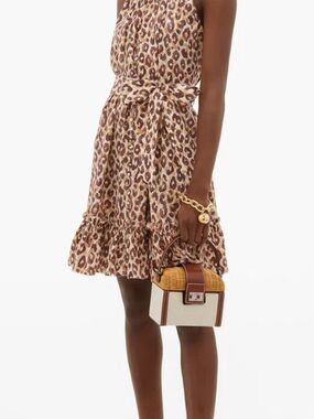 Zimmermann Brown and Cream Leopard-Print Halter Tie-Waist Dress